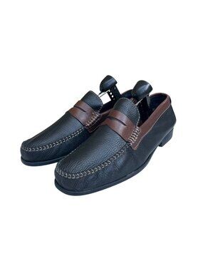 Black & Brown Leather Loafers With Stitch Detail Size 11 D By Florsheim